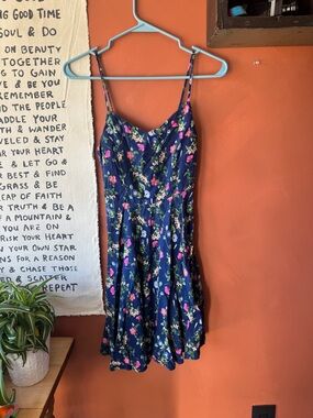 Old Navy Navy Floral Spaghetti-Strap Mini Dress with Pink and Green